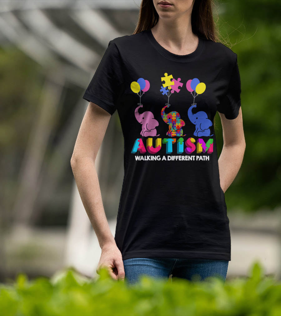 Autism Walking A Different Path Colorful Elephants And Balloons T-Shirt