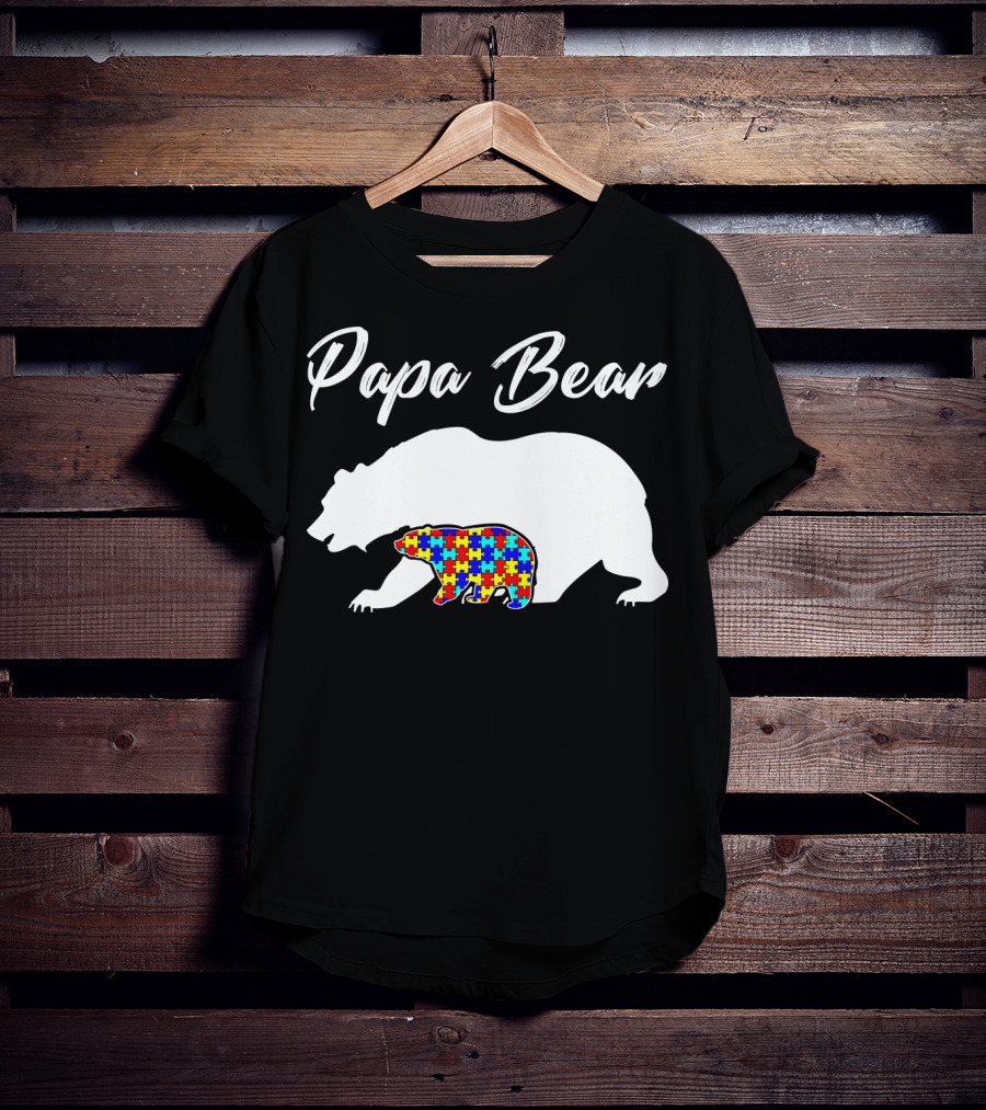 Papa Bear Autism Puzzle Bear T-Shirt