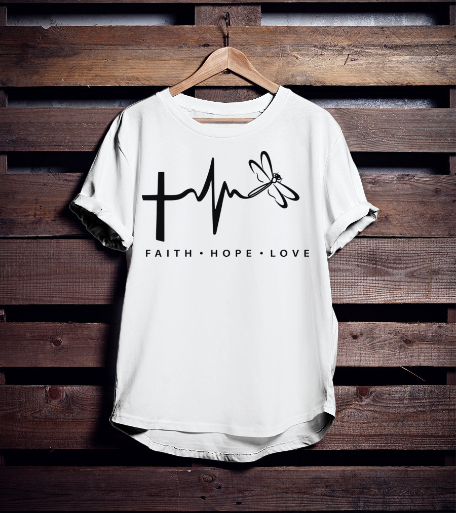 Faith Hope Love Cross Heartbeat Dragonfly T-Shirt