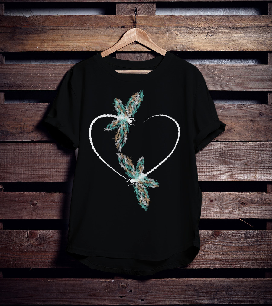 Dragonfly Heart Shape With Two Vibrant Dragonflies T-Shirt