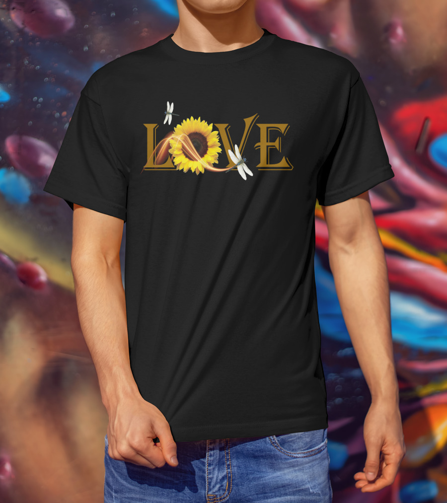 LOVE Sunflower Dragonfly T-Shirt