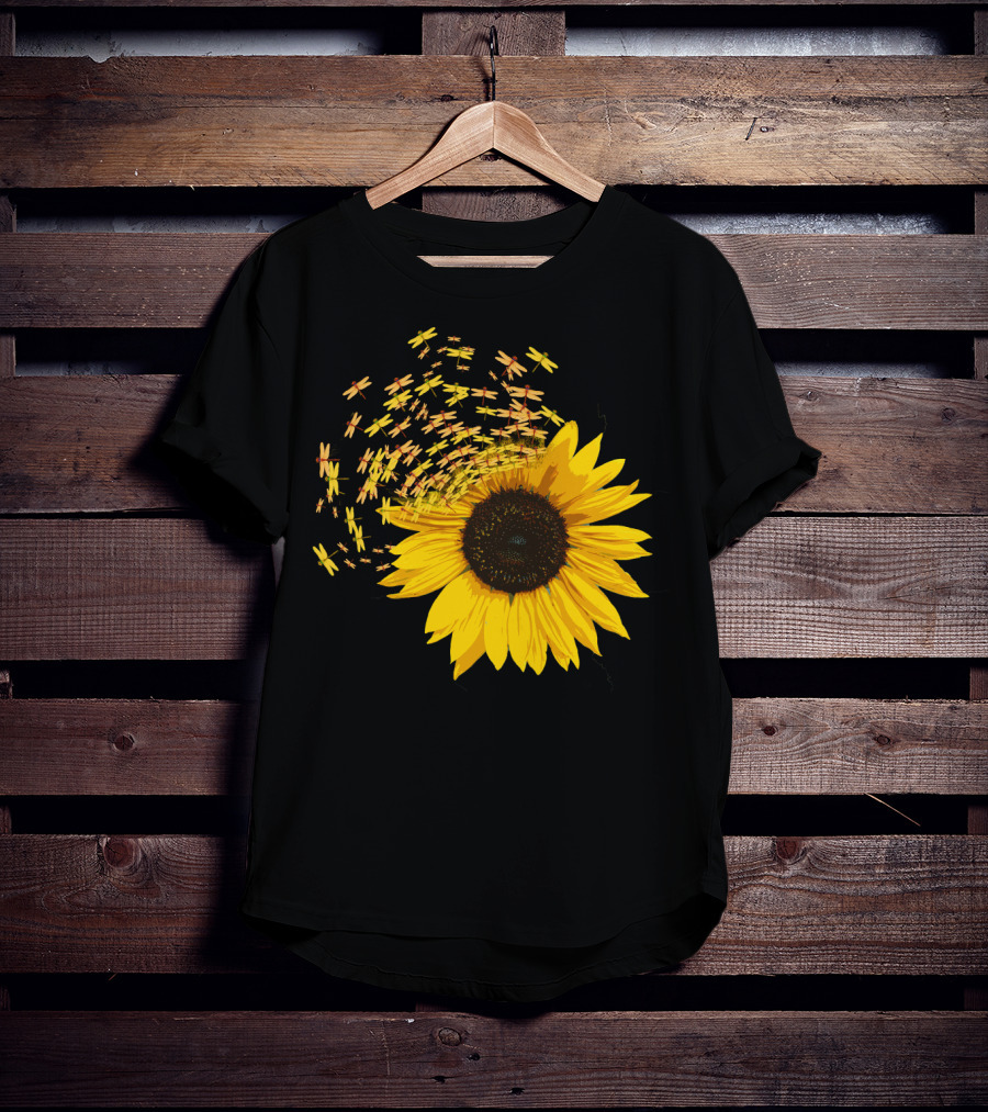 Sunflower Burst With Dragonflies Spiral T-Shirt