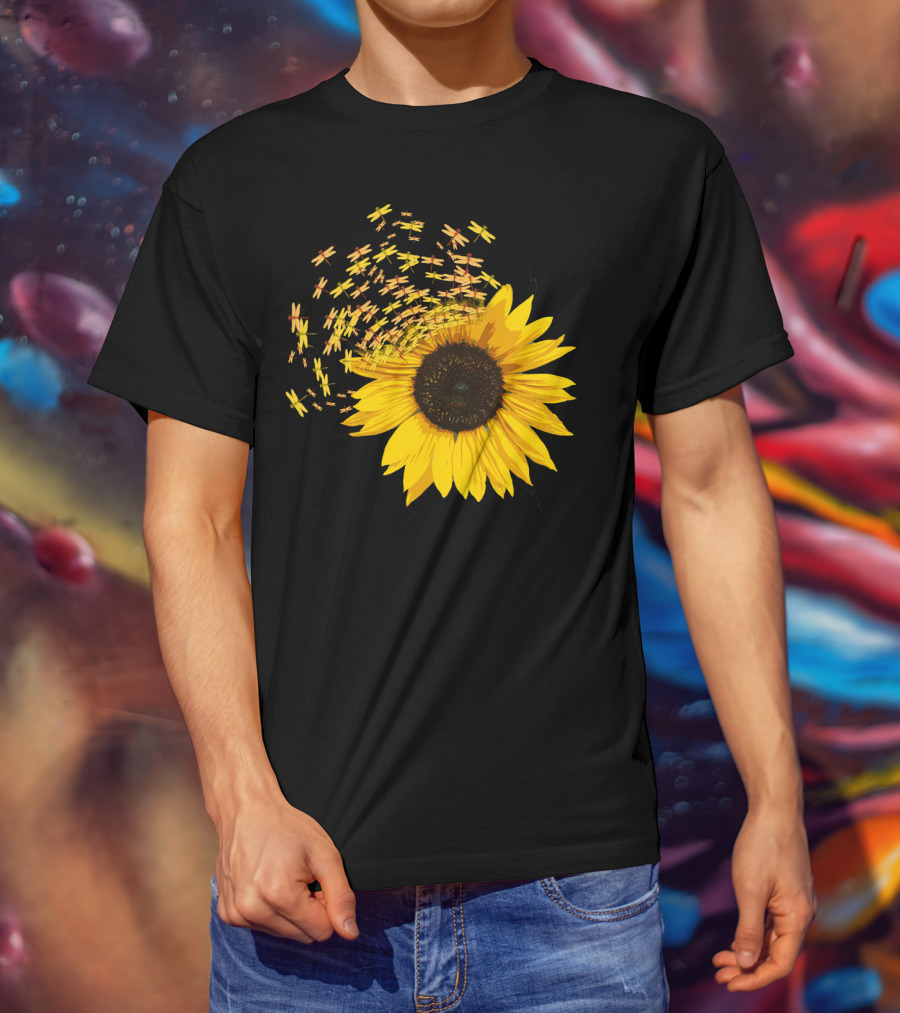 Sunflower Burst With Dragonflies Spiral T-Shirt