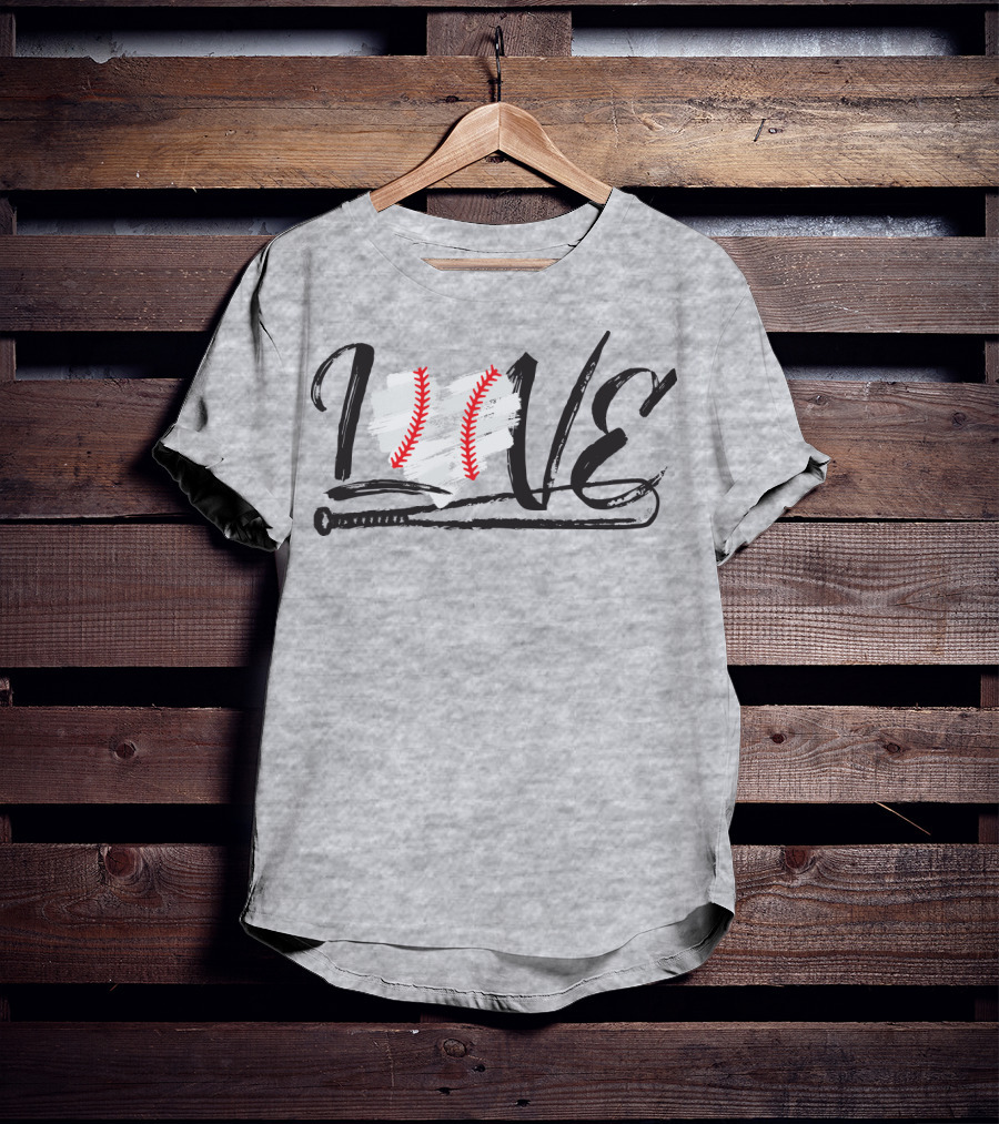 Love Baseball Bat Heart Stitching T-Shirt