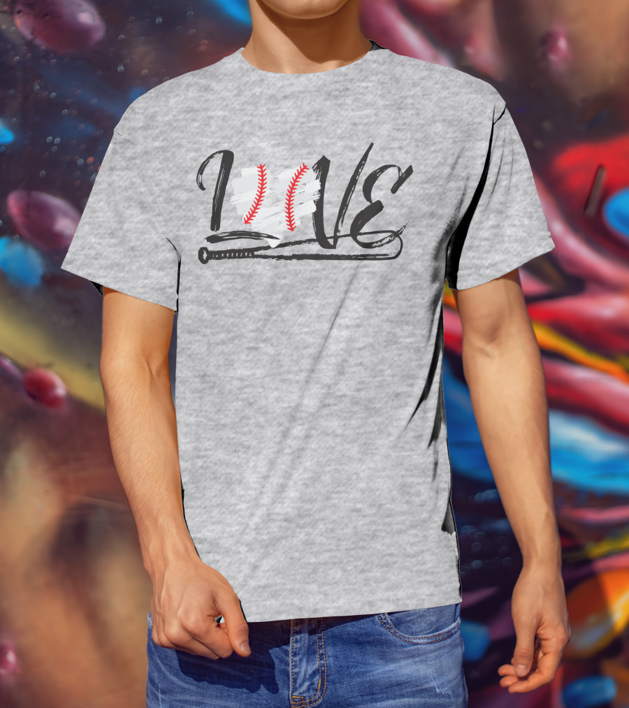 Love Baseball Bat Heart Stitching T-Shirt