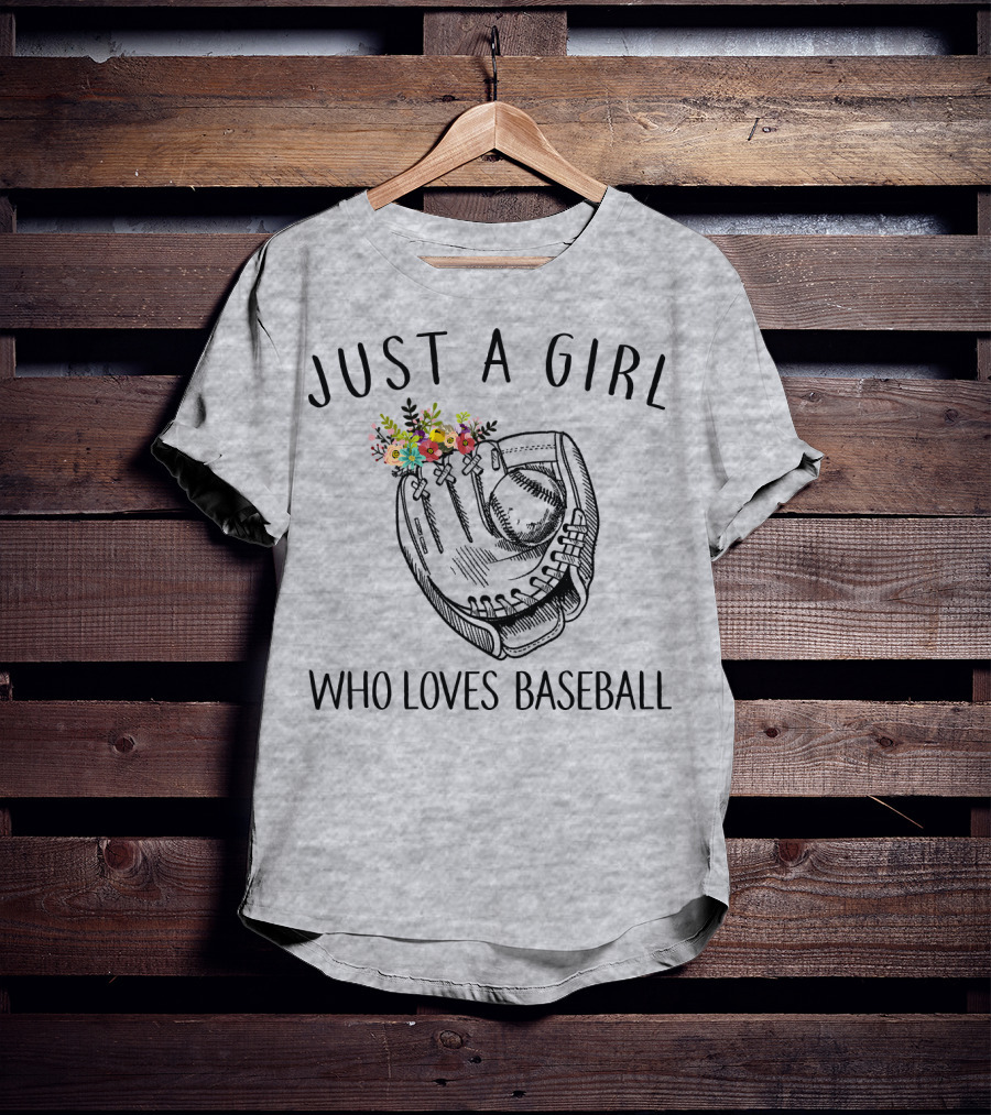 Just A Girl Who Loves Baseball Floral Glove T-Shirt