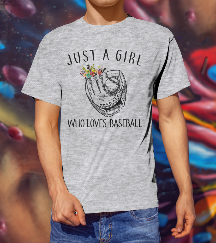 Just A Girl Who Loves Baseball Floral Glove T-Shirt