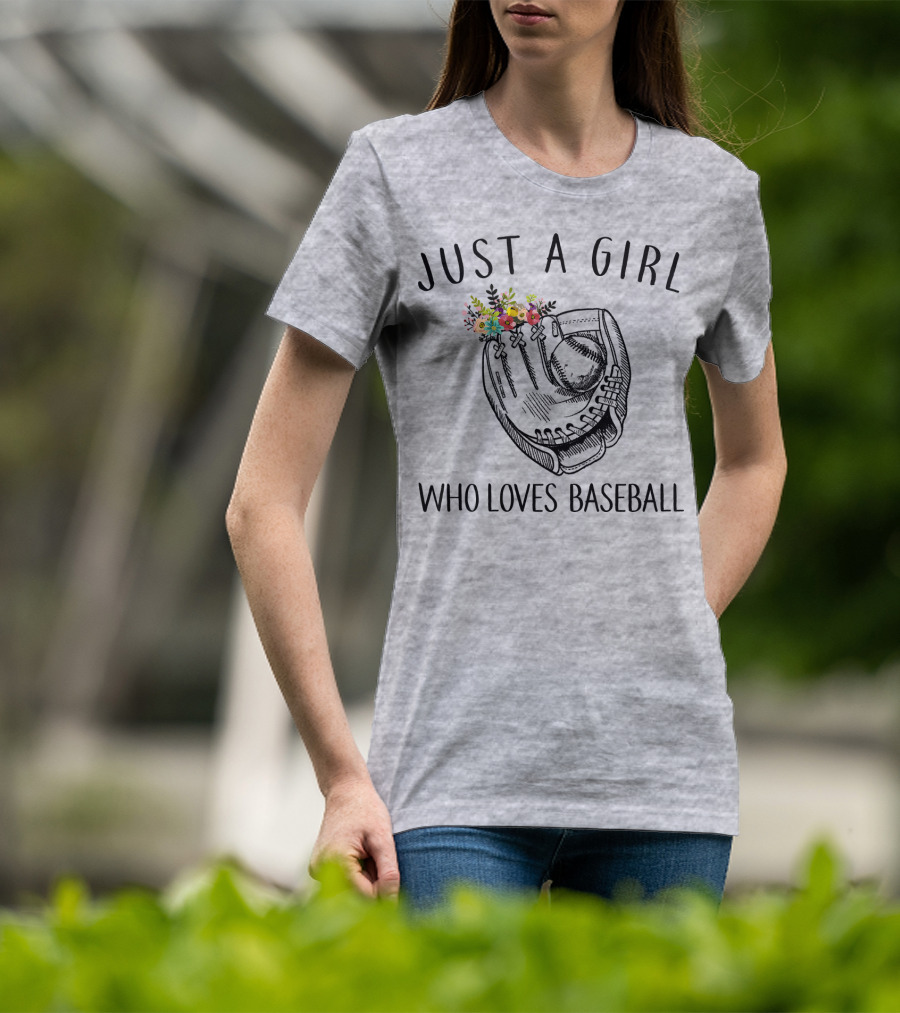 Just A Girl Who Loves Baseball Floral Glove T-Shirt