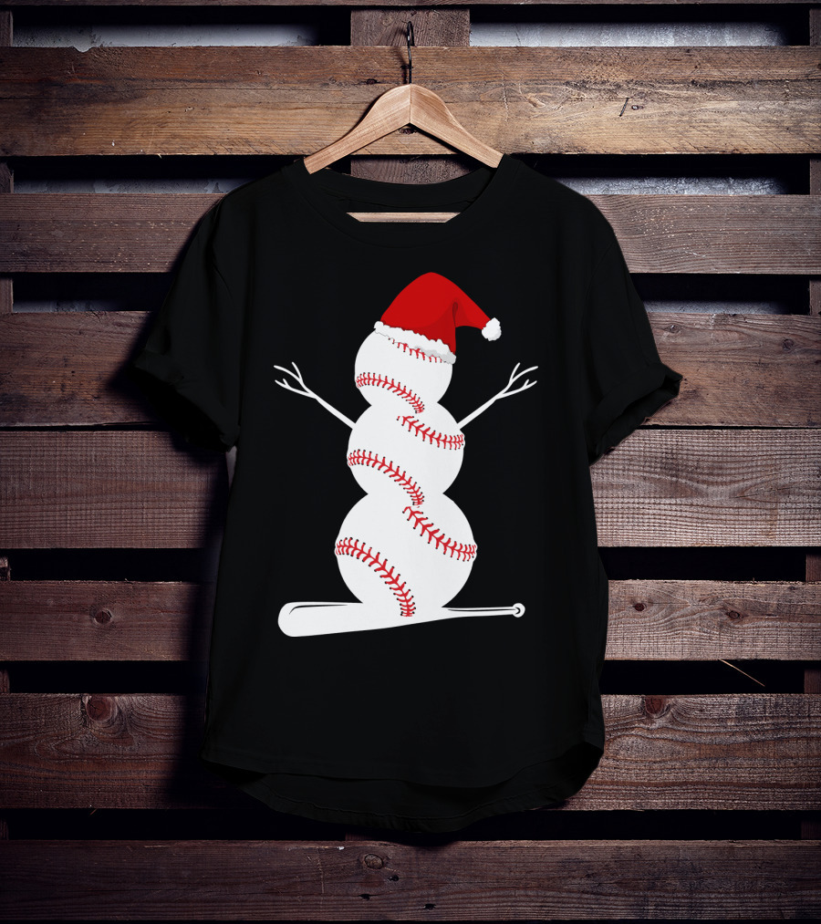 Baseball Snowman Santa Hat Bat Christmas BA01 T-Shirt