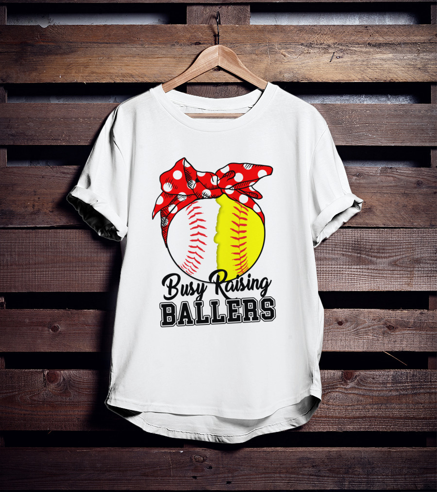 Busy Raising BALLERS Softball Baseball Polka Dot Bandana T-Shirt