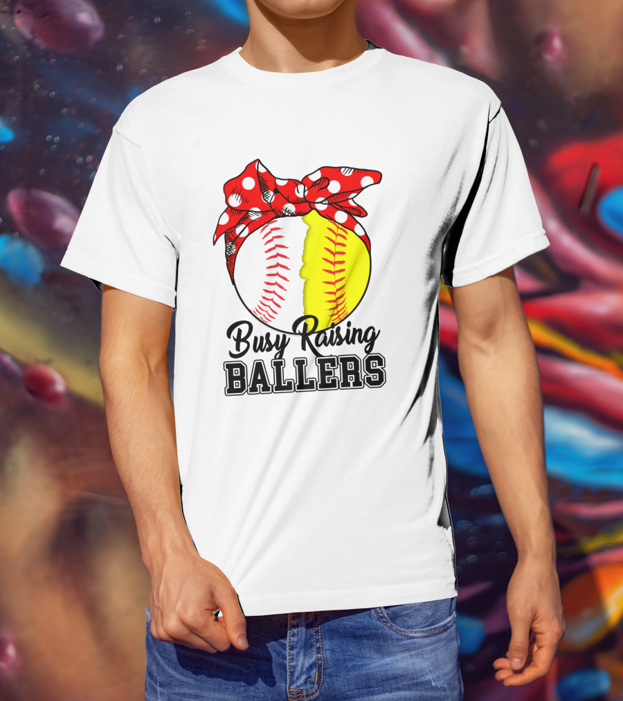 Busy Raising BALLERS Softball Baseball Polka Dot Bandana T-Shirt