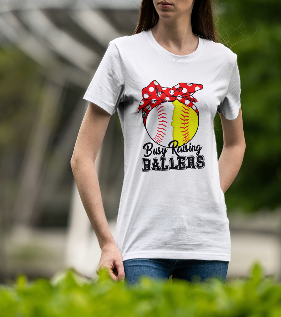 Busy Raising BALLERS Softball Baseball Polka Dot Bandana T-Shirt