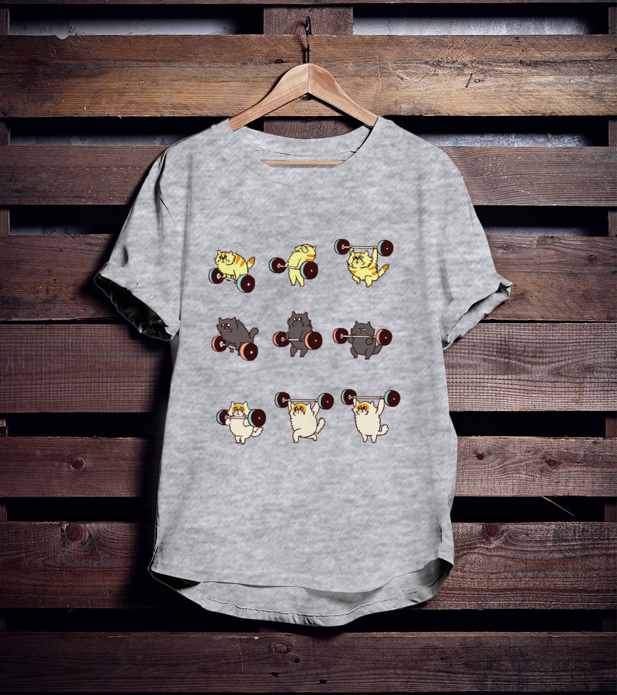 Weight Lifting Cats With Barbells Fitness Humor T-Shirt