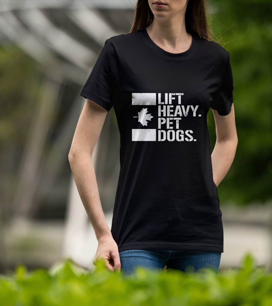 Lift Heavy Pet Dogs Canada Maple Leaf Flag Fitness T-Shirt