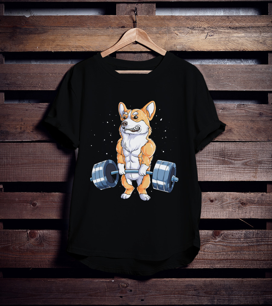 Weight Lifting Corgi Strong Muscular Pet Lifting Weights T-Shirt