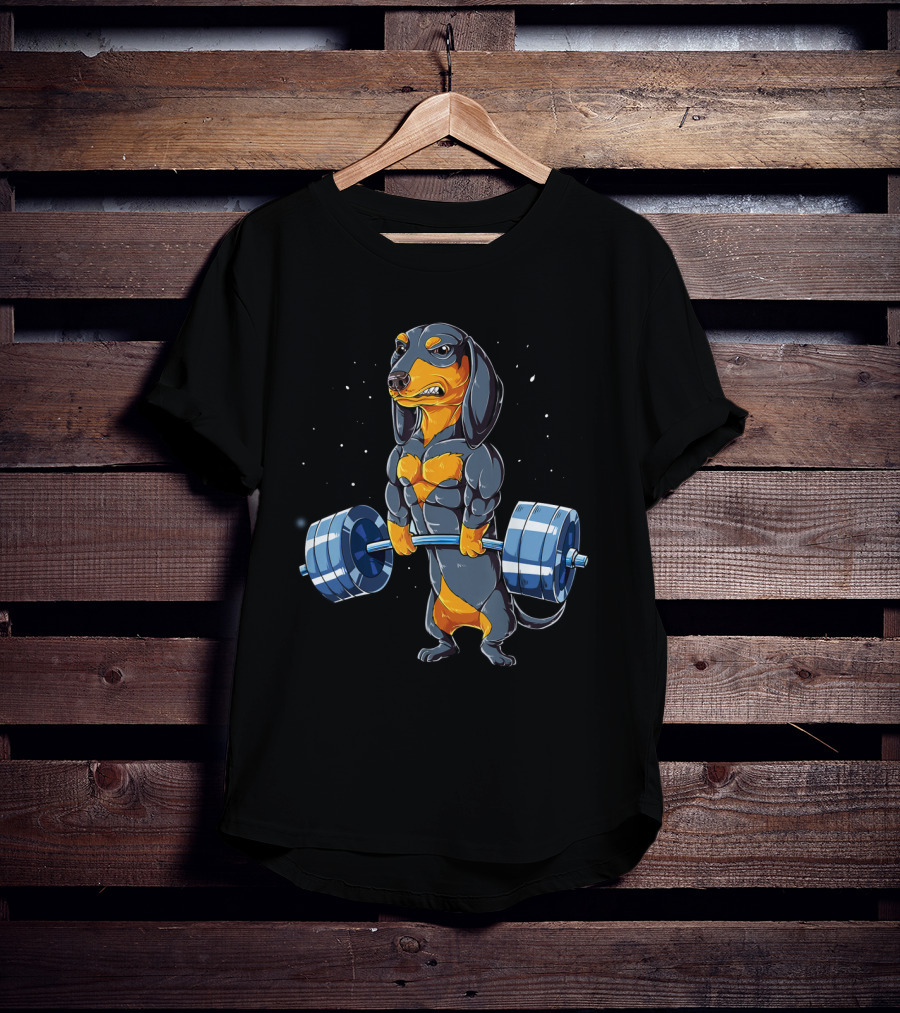 Weight Lifting Dachshund Strong Muscular Bodybuilder Dog T-Shirt