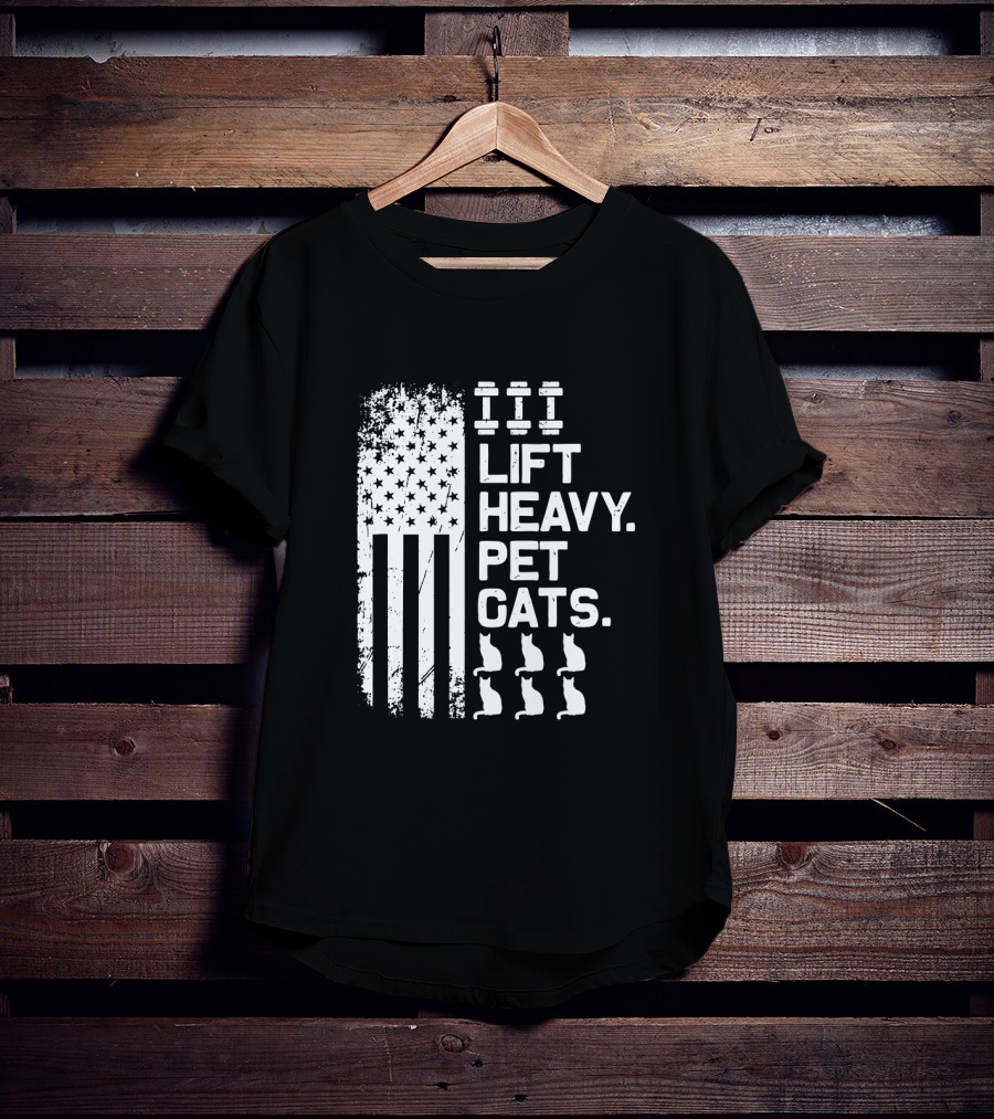 Lift Heavy Pet Cats American Flag Weights Cats T-Shirt