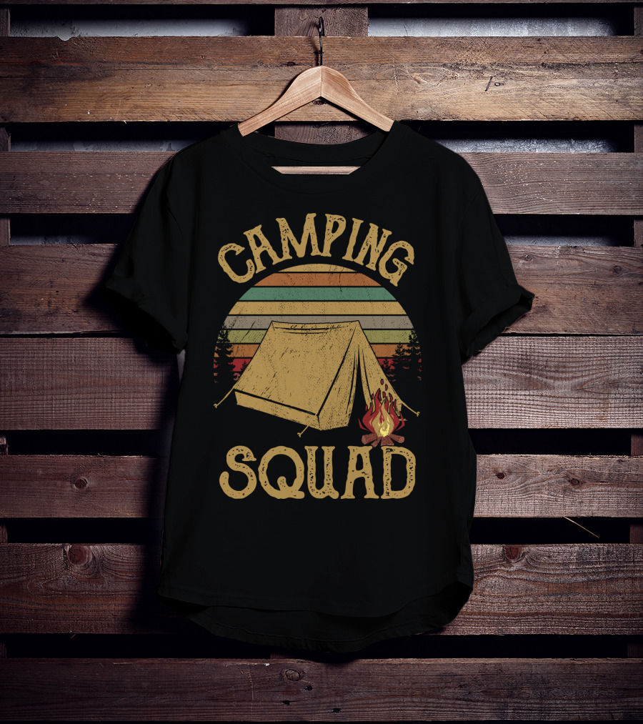 CAMPING SQUAD Vintage Campfire Tent Retro Sunset T-Shirt