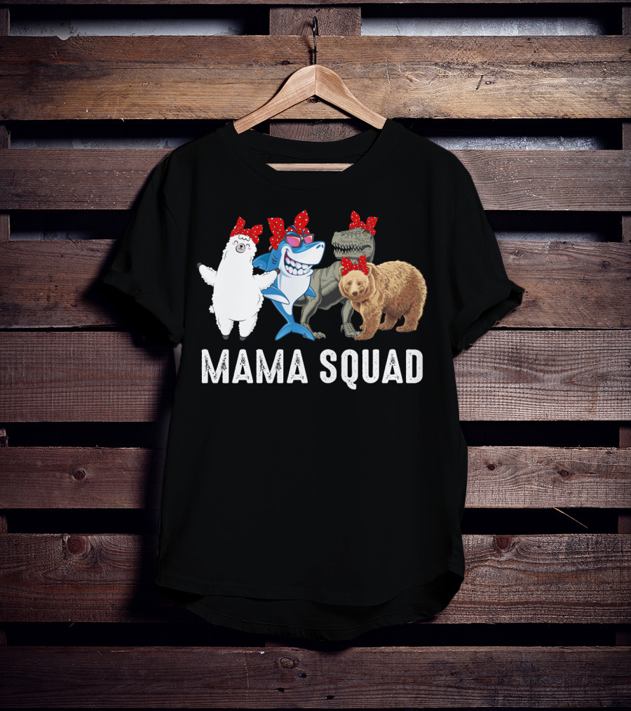 Mama Squad Llama Shark T-Rex Bear Red Bandana T-Shirt