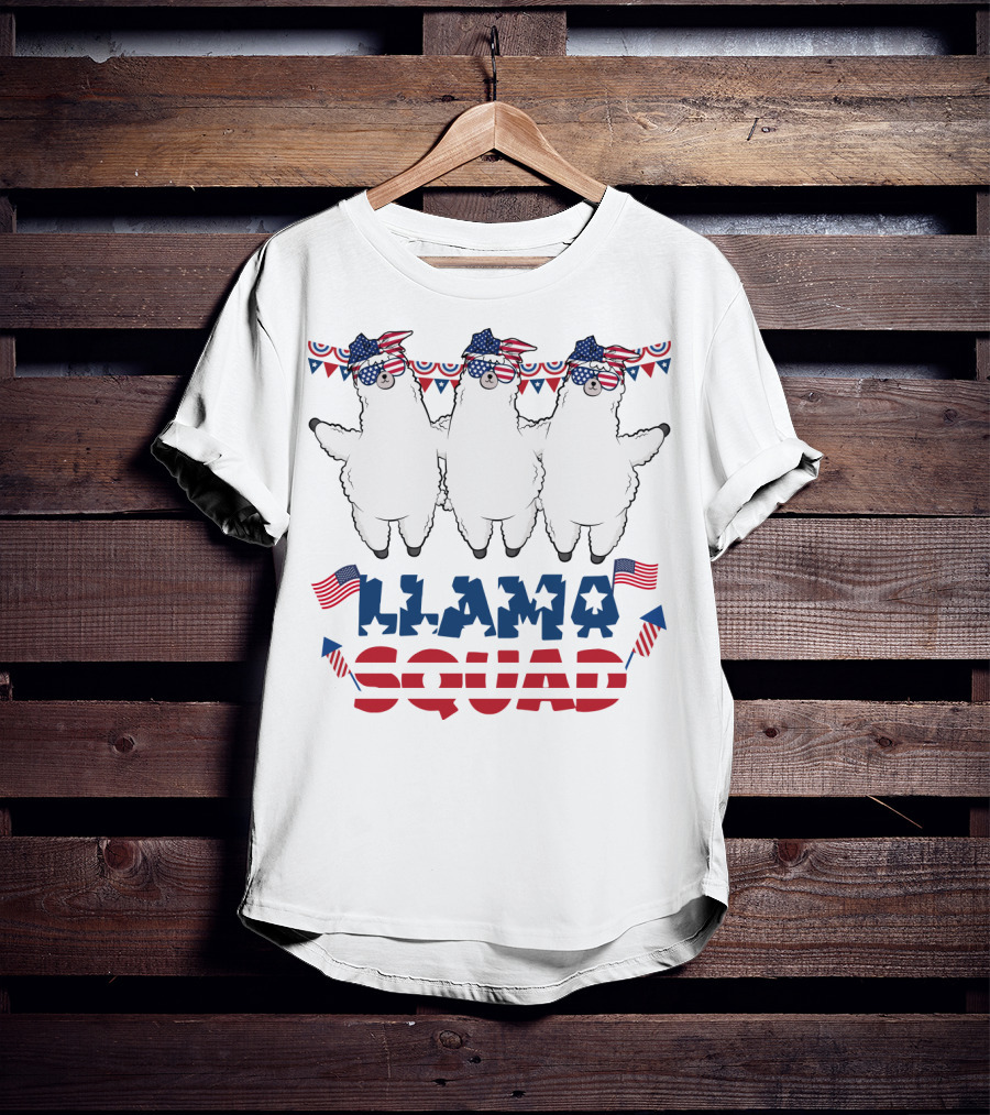 Llama Squad American Flag Bandana And Sunglasses T-Shirt