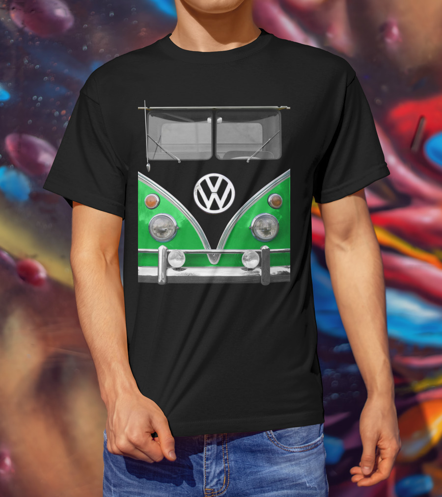 Volkswagen Bus Front Green Black T-Shirt