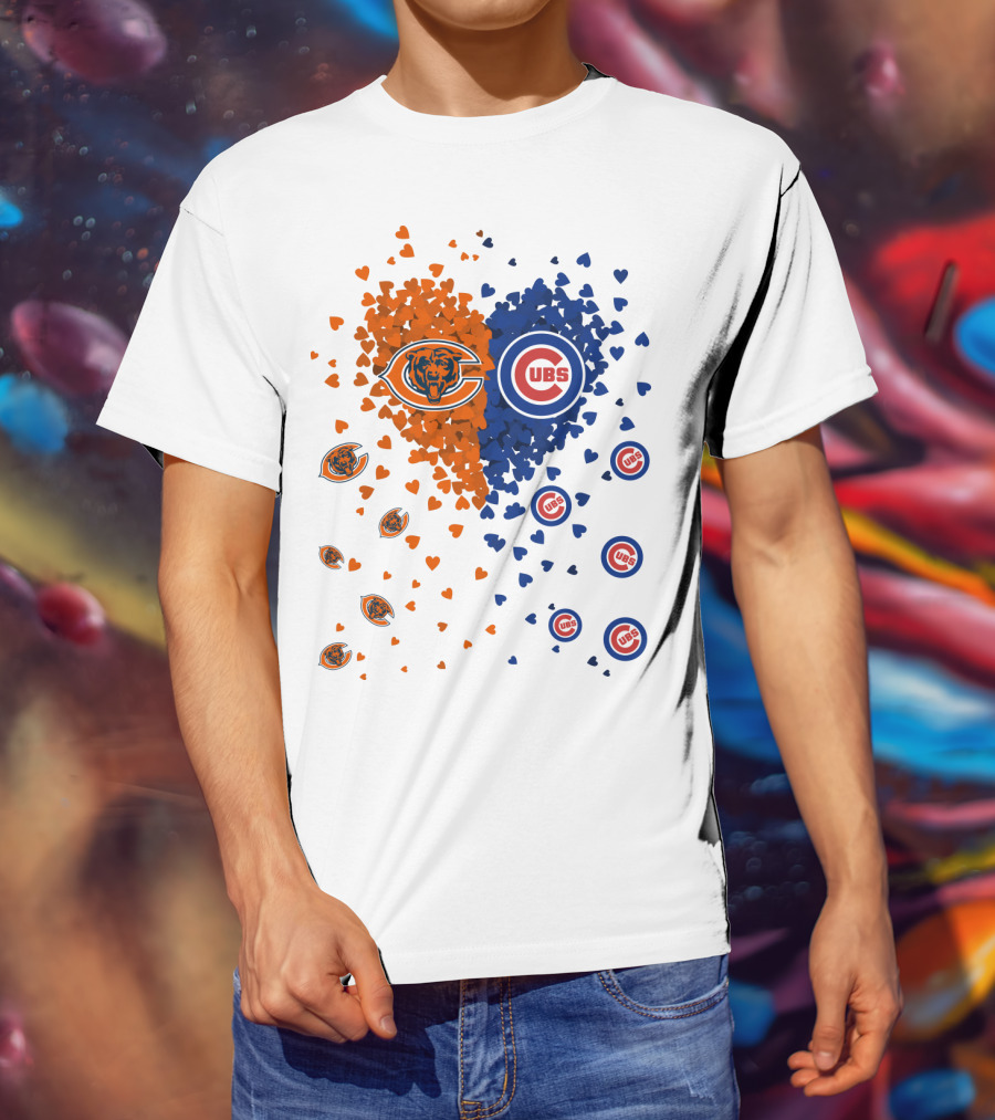 Heart Bears Cubs Chicago Bears And Chicago Cubs Logos And Heart T-Shirt