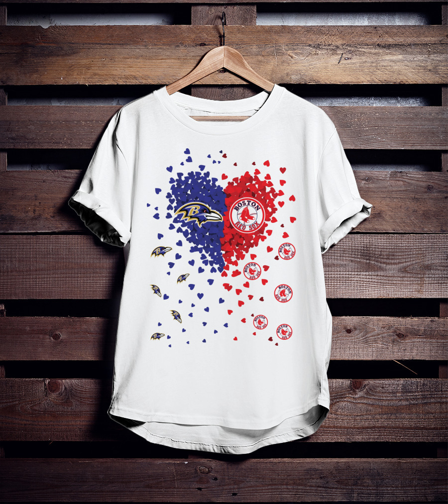 Baltimore Ravens Heart With Boston Red Sox Logo Hearts T-Shirt