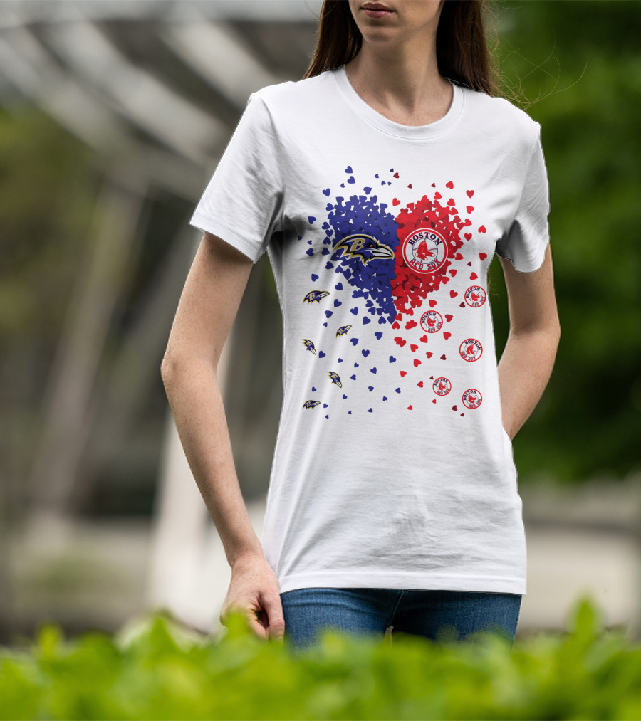 Baltimore Ravens Heart With Boston Red Sox Logo Hearts T-Shirt