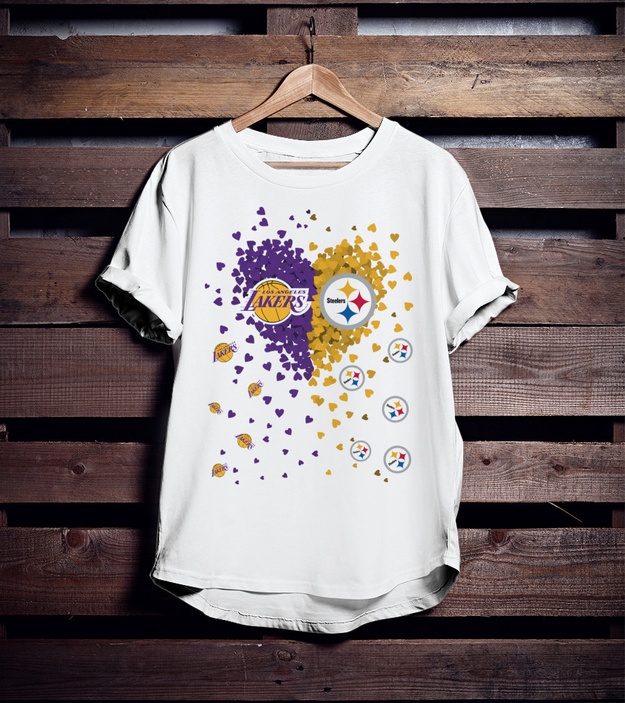 Los Angeles Lakers Steelers Heart Logos And Colors T-Shirt