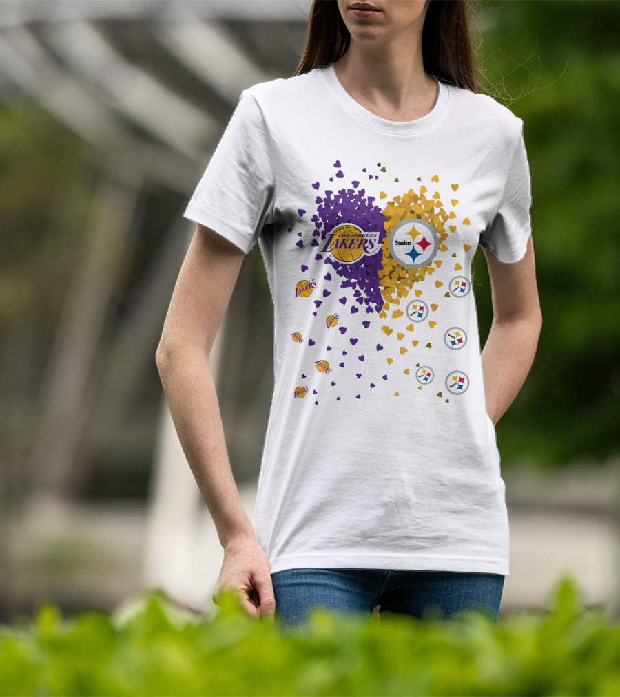 Los Angeles Lakers Steelers Heart Logos And Colors T-Shirt