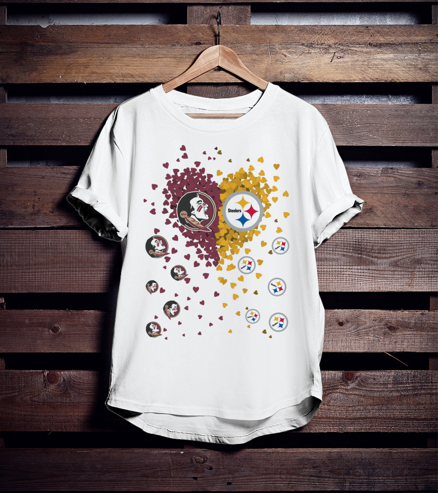 Heart Seminoles Steelers Logo Fan Collage T-Shirt