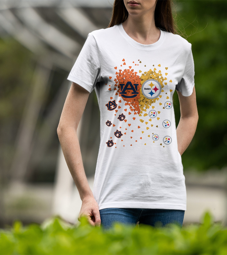 Auburn Tigers And Pittsburgh Steelers Heart Fusion T-Shirt