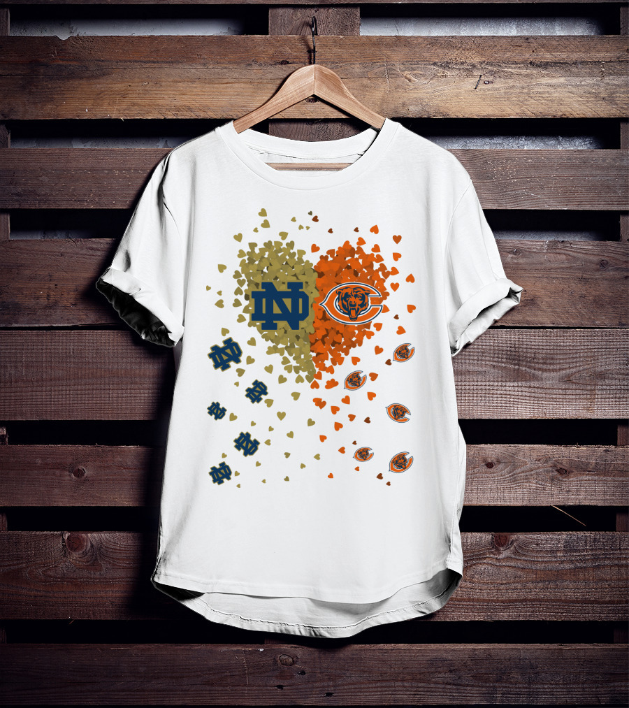 Notre Dame Fighting Irish Chicago Bears Heart Collaboration T-Shirt