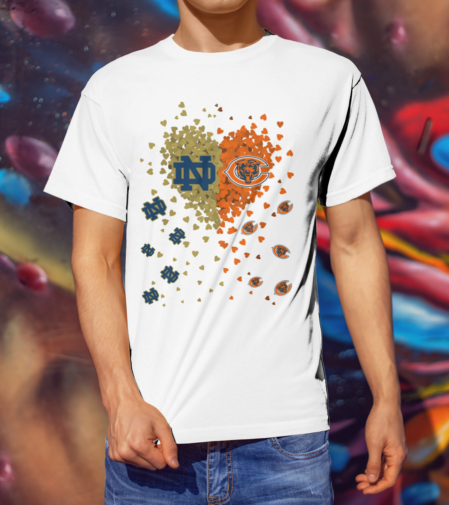 Notre Dame Fighting Irish Chicago Bears Heart Collaboration T-Shirt