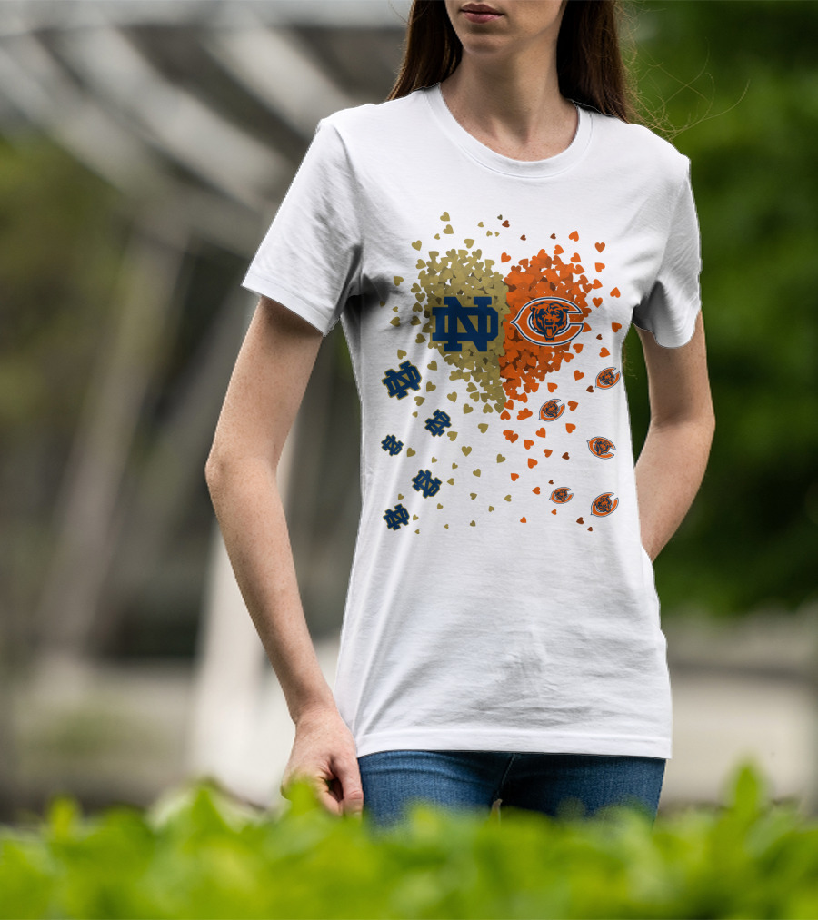 Notre Dame Fighting Irish Chicago Bears Heart Collaboration T-Shirt