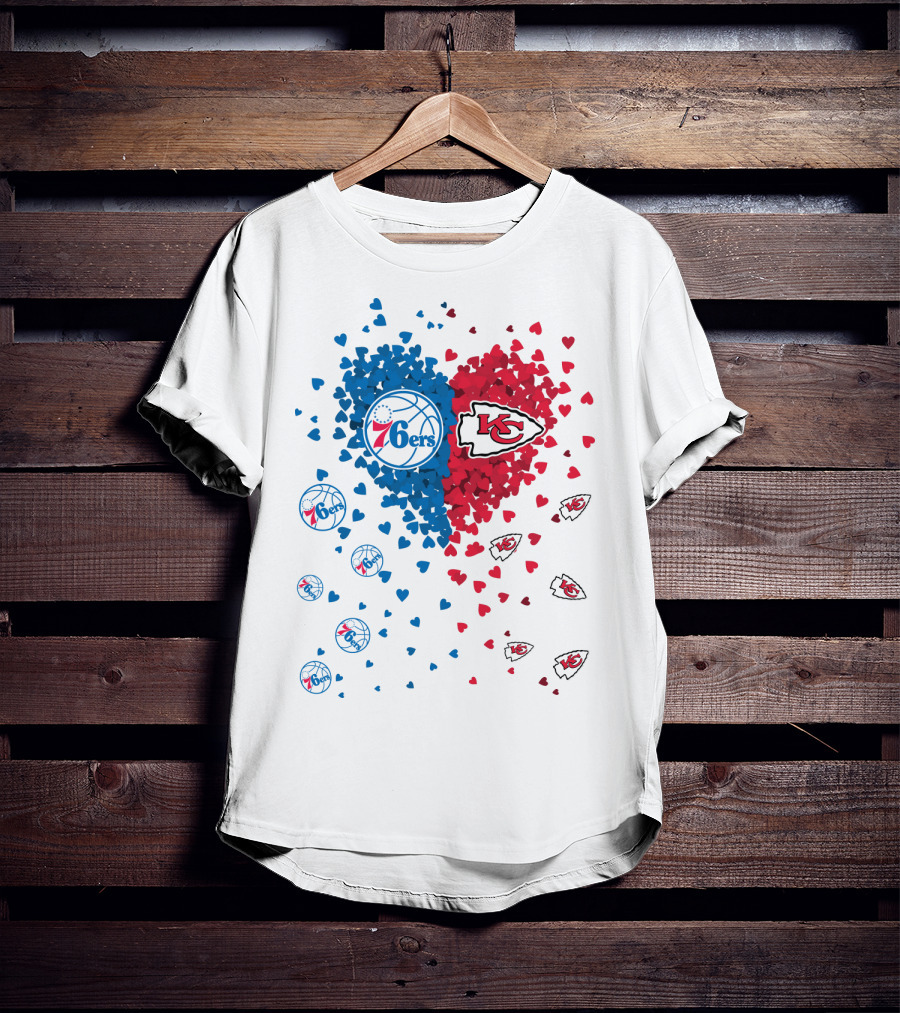 Heart Chiefs 76Ers Love Basketball And Football Fusion T-Shirt