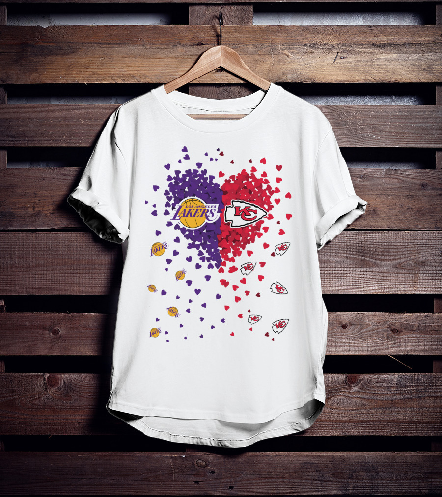 Los Angeles Lakers Heart Kansas City Chiefs Love T-Shirt