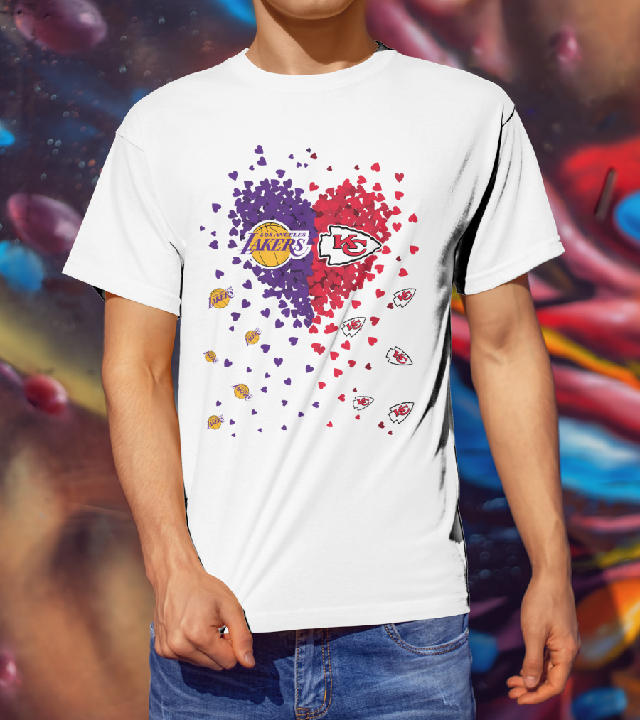 Los Angeles Lakers Heart Kansas City Chiefs Love T-Shirt