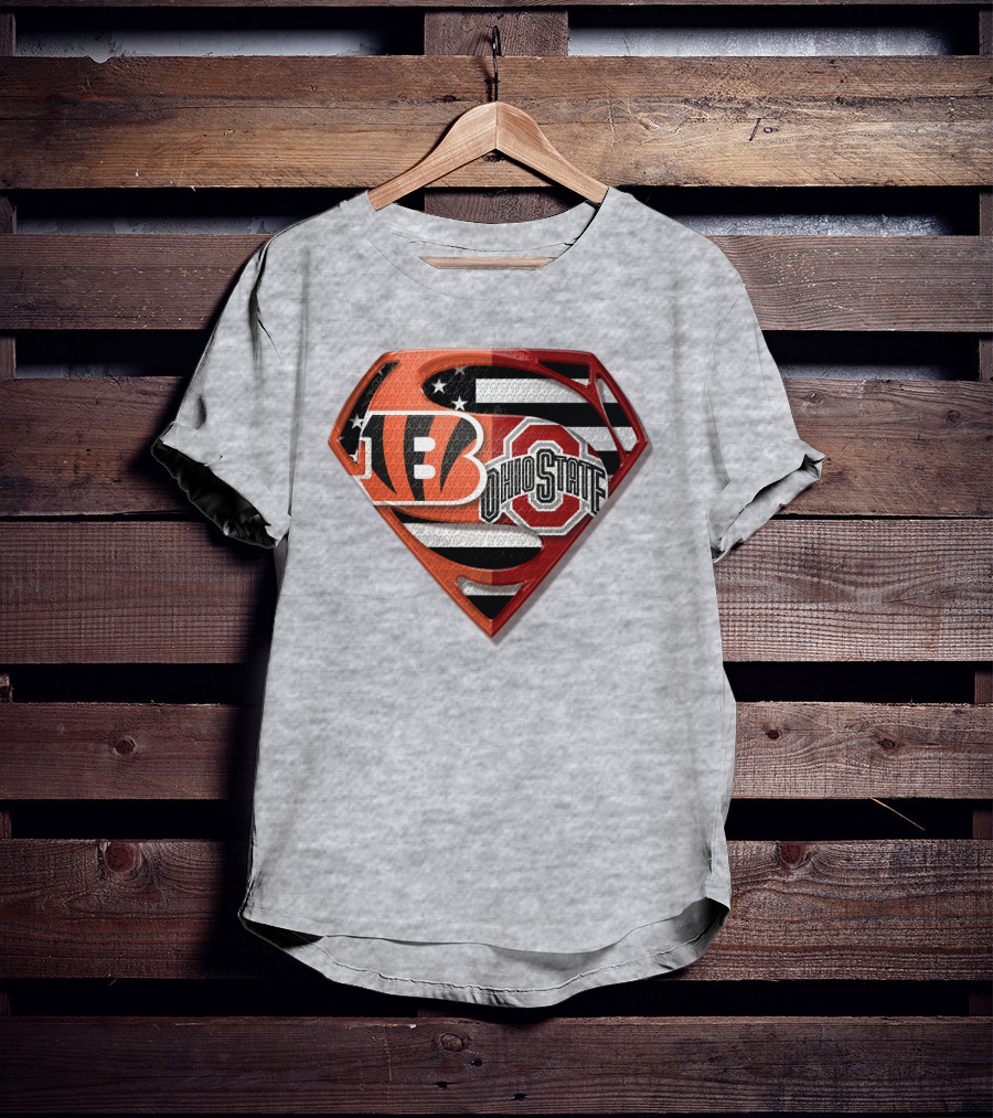 Superman Bengals Ohio State Logo American Flag T-Shirt