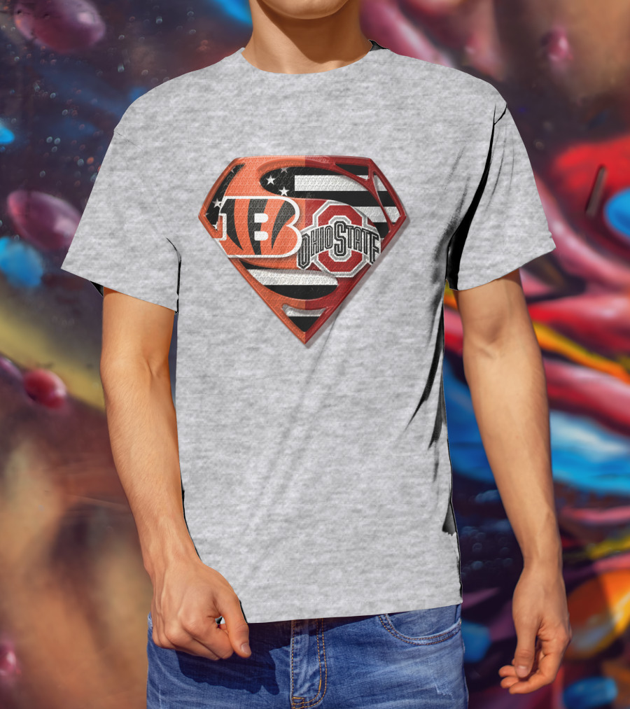 Superman Bengals Ohio State Logo American Flag T-Shirt