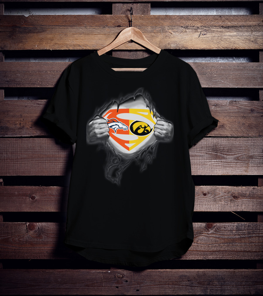 Denver Broncos Iowa Hawkeyes Superman Logo Fusion T-Shirt