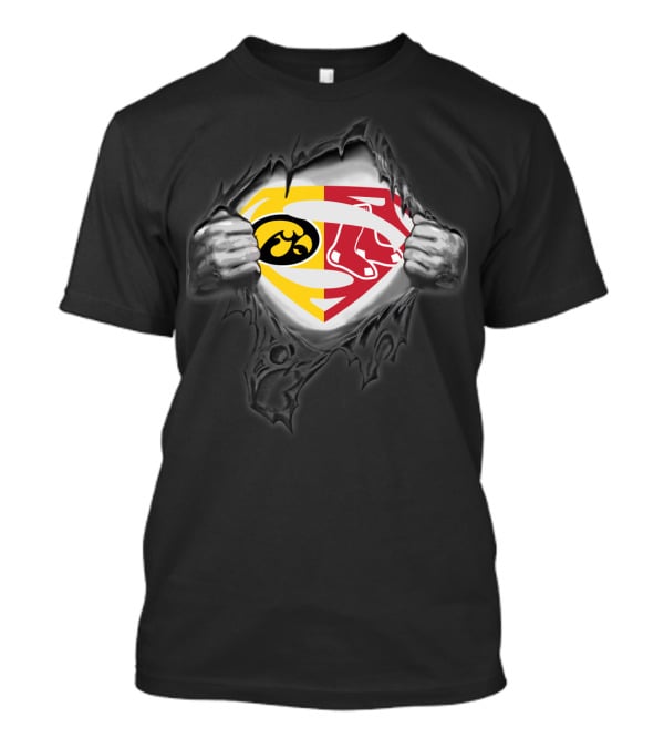 Hawkeyes Iowa Boston Red Sox Superman Logo Fusion T-Shirt
