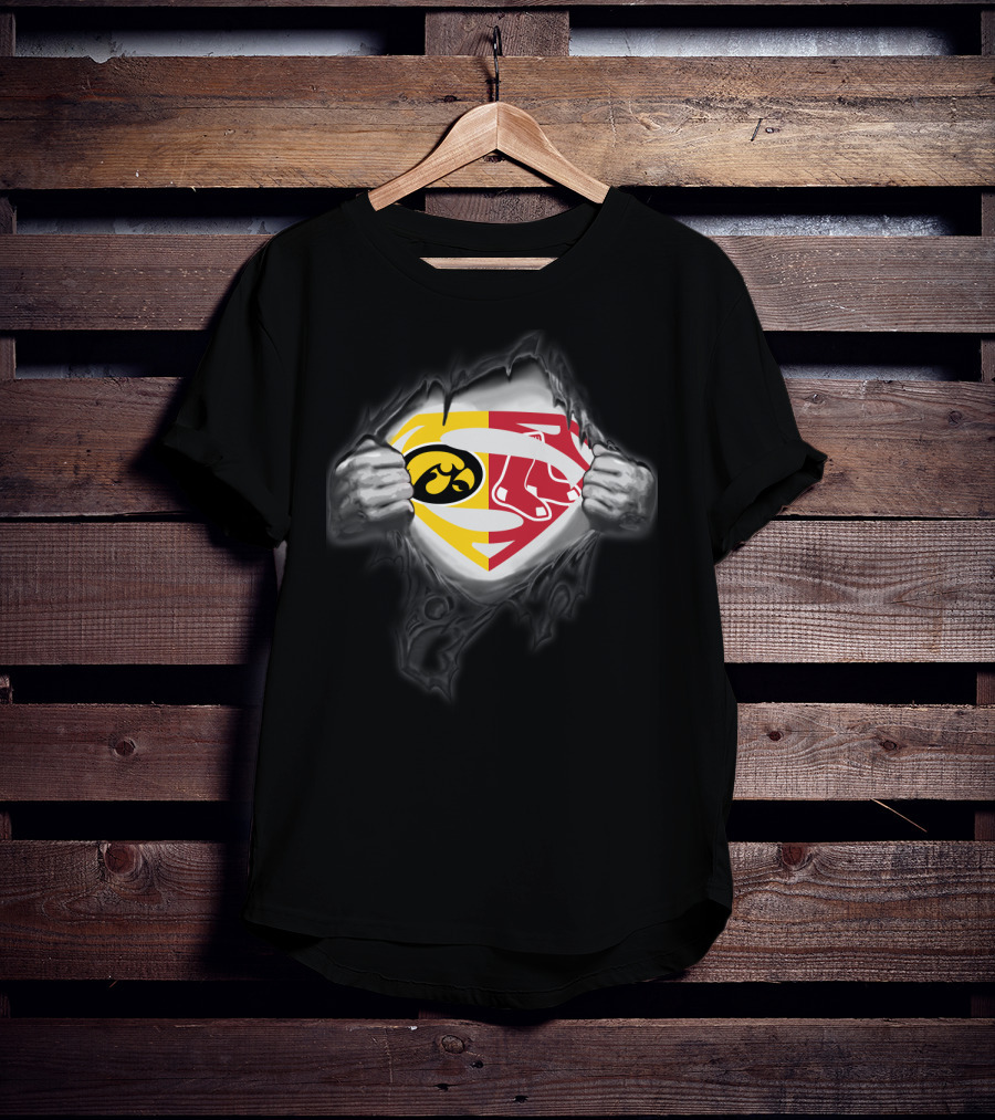 Hawkeyes Iowa Boston Red Sox Superman Logo Fusion T-Shirt