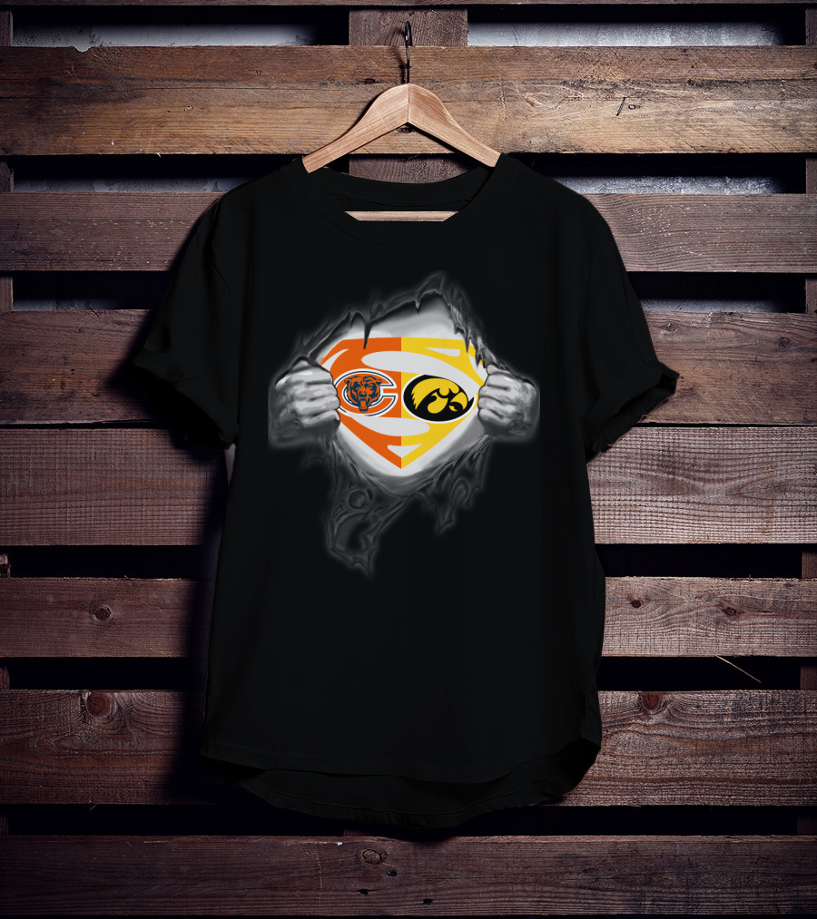 Chicago Bears Iowa Hawkeyes Superman Logo Fusion T-Shirt