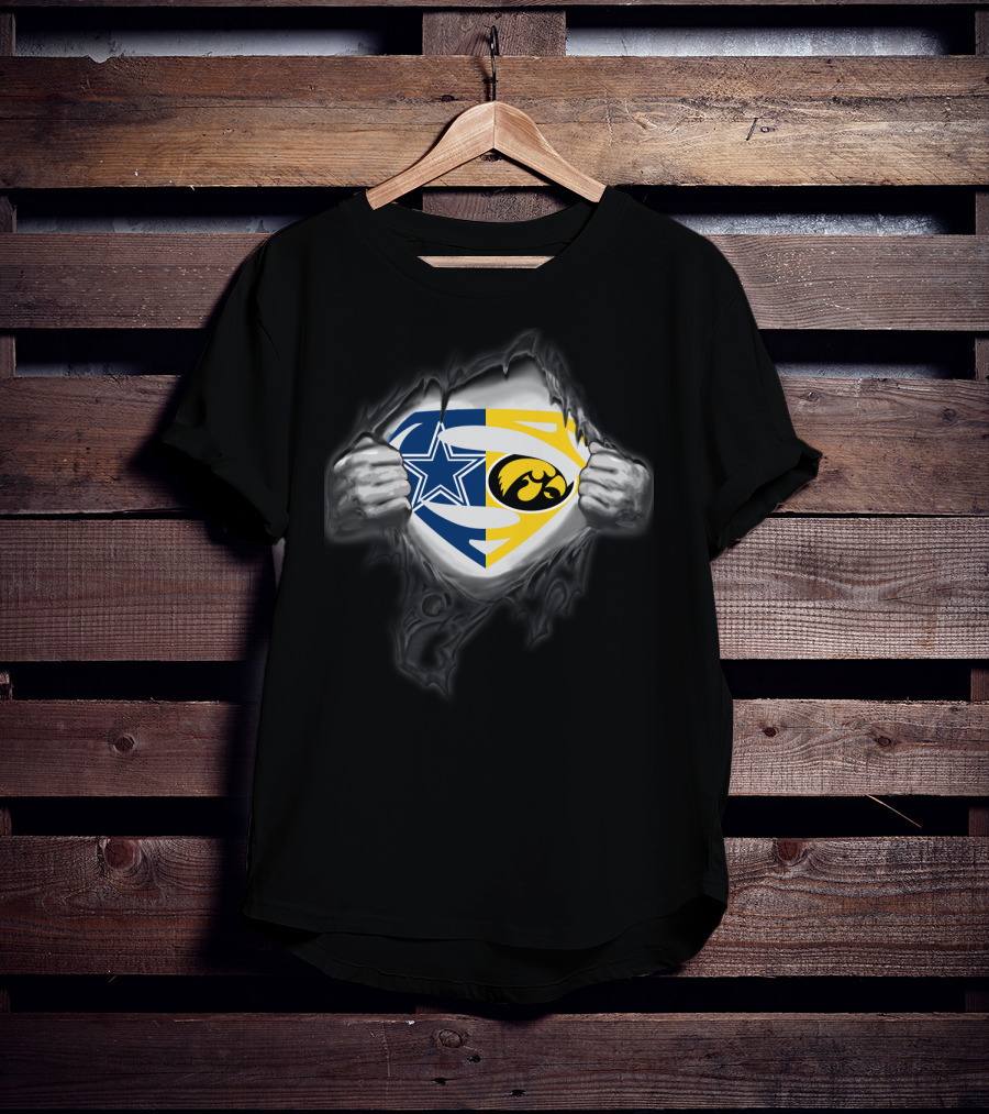 Dallas Cowboys Iowa Hawkeyes Superman Logo Fusion T-Shirt
