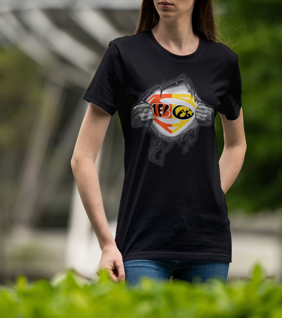 Cincinnati Bengals Iowa Hawkeyes Superman Emblem Mix T-Shirt