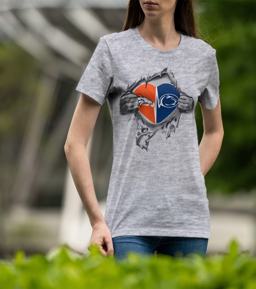 Denver Broncos Penn State Heart Tear T-Shirt