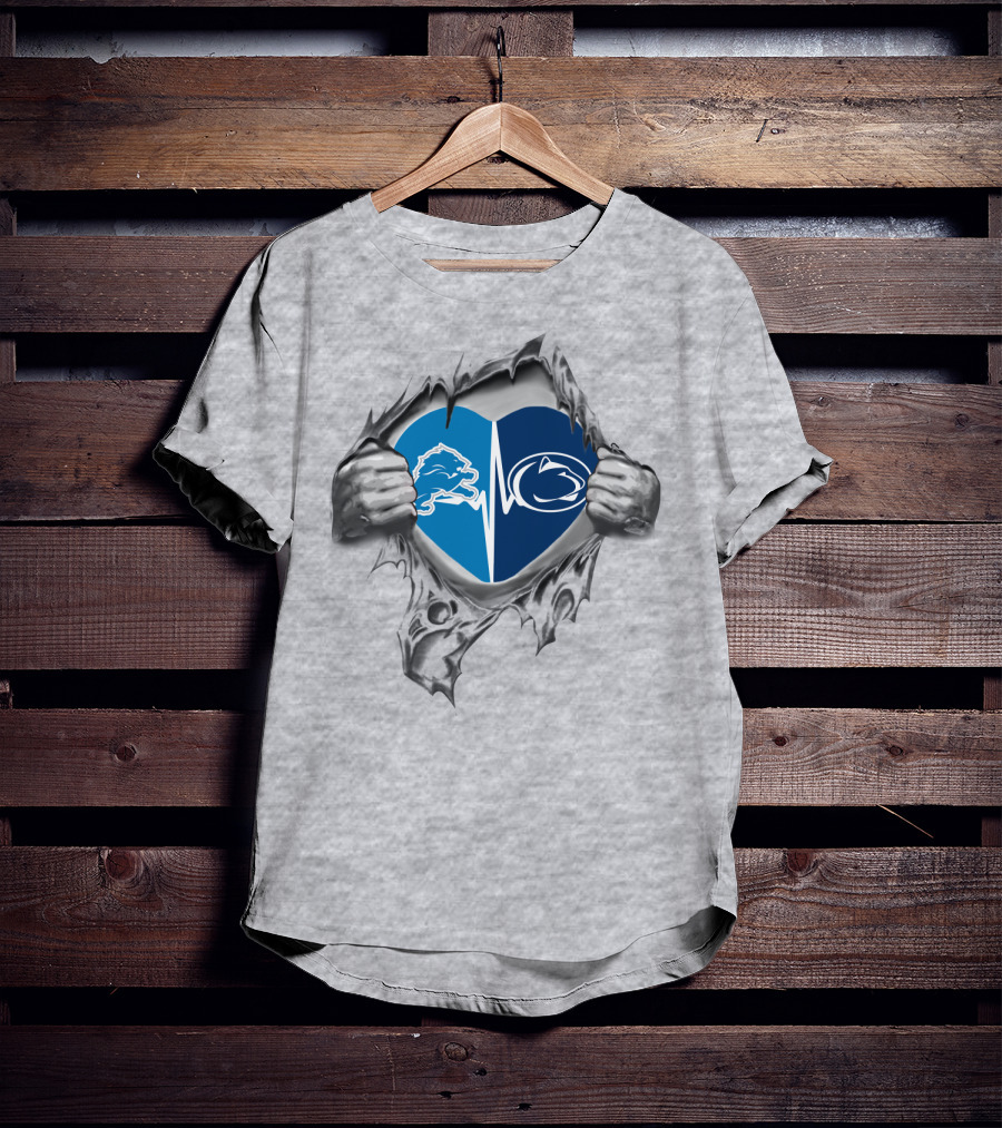 Detroit Lions Penn State Heartbeat Logo Fusion T-Shirt