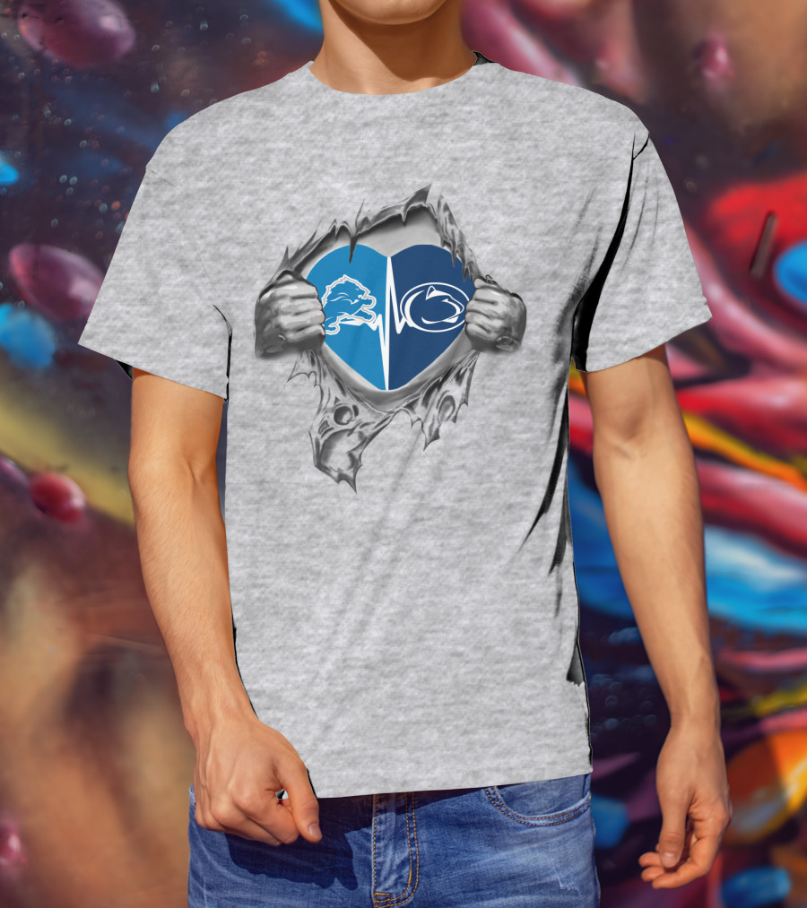 Detroit Lions Penn State Heartbeat Logo Fusion T-Shirt