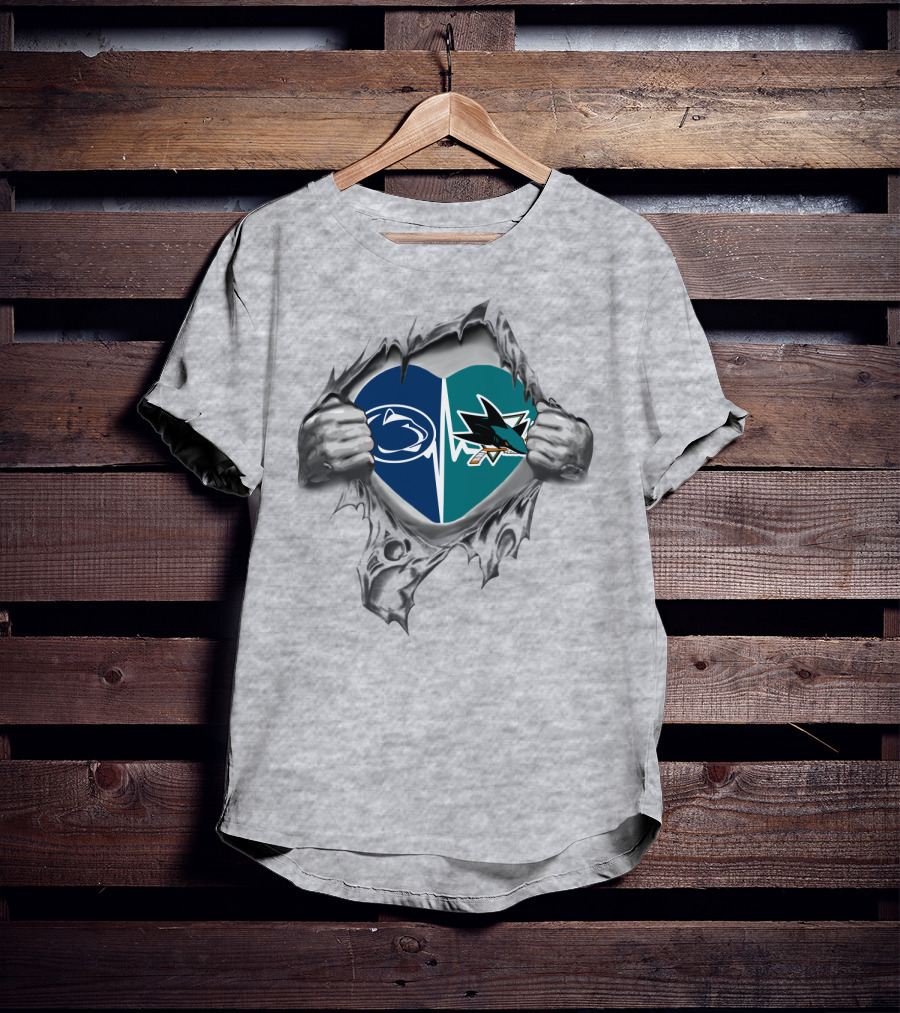 San Jose Sharks Penn State Heart Ripped T-Shirt